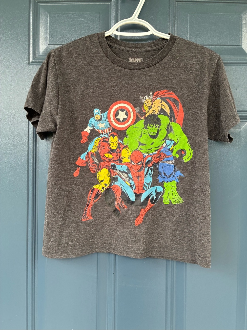 Marvel Kids Heathered dark gray Superhero Tee, Size 10-12